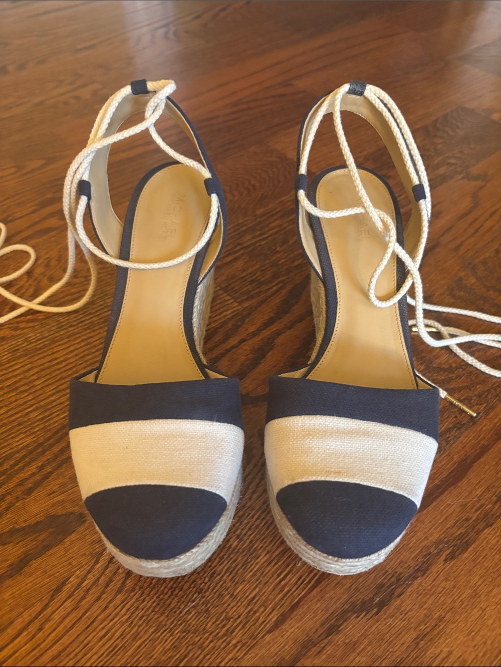 MICHAEL Michael Kors Navy and Cream Lace-Up Espadrille Wedges